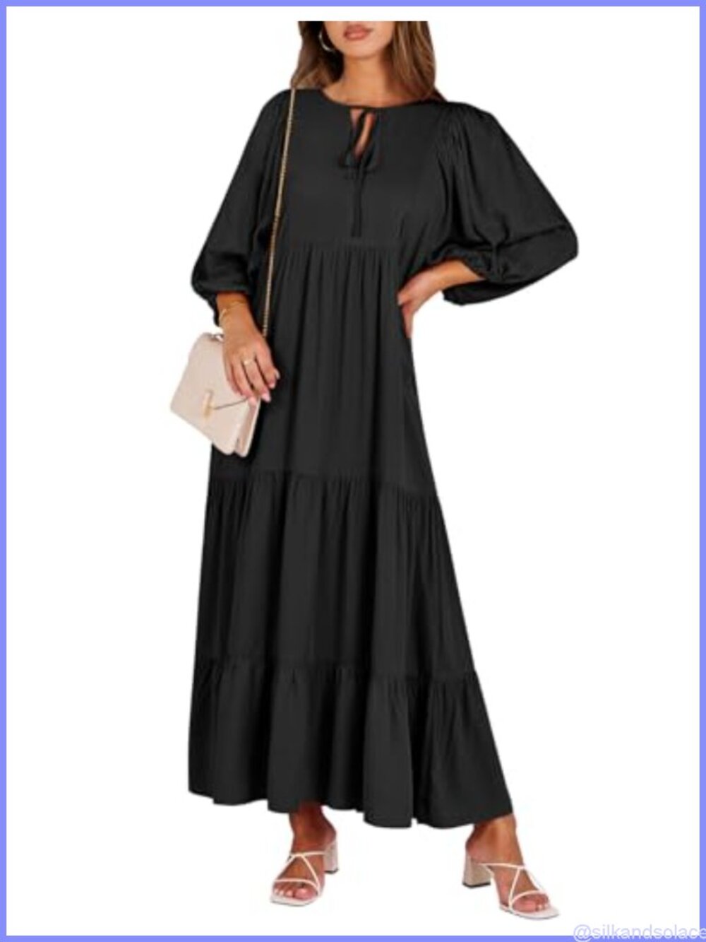Womens Boho Floral 3/4 Puff Sleeve Maxi Dress A-Line V-Neck Rayon